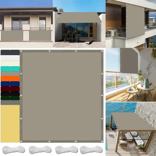 Paravento da giardino per esterni, 2,4 x 5 m, impermeabile, con blocco UV, resistente alle intemperie, con corda inclusa, ideale per campeggio, spiaggia, portico, colore cachi