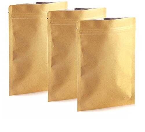 50 STK Papier Beutel Kraftpapier Tüten mit Folie Ausgekleideten, mit Reißverschluss Papiertütchen Flachbeutel für die verpackung von Kaffee,Tee Lebensmittel(17x24cm)