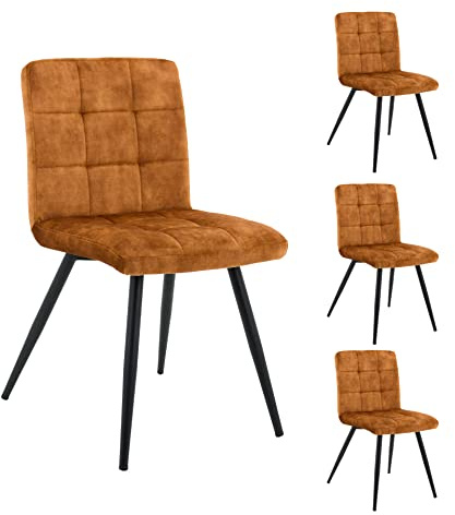 LC Home Esszimmerstühle 4er Set Barnet Senfgelb Sitzfläche aus Samtstoff Polsterstuhl Küchenstuhl Vintage Design Esszimmer