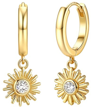 Dochais S925 Ohrringe für Damen Mädchen14 Karat Vergoldet Hypoallergene Huggie Creolen mit Blitz/Kreuz/Stern/Münz/Perlen Ohrringe Knorpel Tropfen Sehr Hautverträgliche Silber&Gold