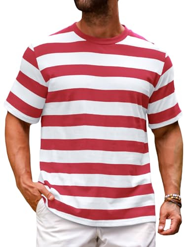 Runcati Mens Short Sleeve T-Shirts Striped Casual Fashion Tees Tops Red
