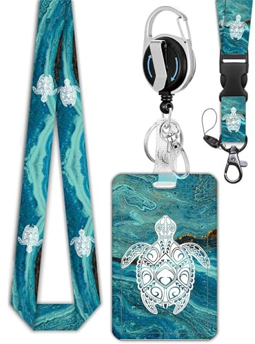 Colliers de tortues charmants avec porte-badge rétractable, mousqueton et clip pour carte, élégant tour de cou avec porte-nom pour étudiants