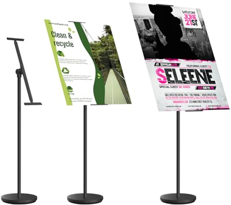RMNKTHC Supporto per poster | altezza regolabile 60-100 cm | formato verticale/orizzontale + base Ø 28 cm | supporto per poster per negozi/fiere (nero)