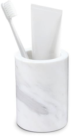 HAMAKAWA Zahnbürstenhalter Marmor, Volakas Weiß Toothbrush Holder, Bad Organizer Naturstein, Aufbewahrung Badezimmer