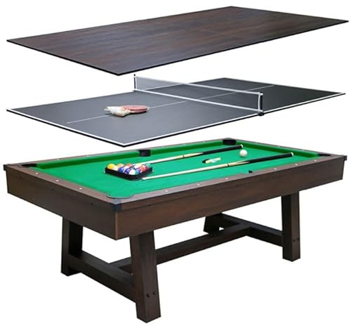 7ft Pool Table With Dining Table Top & Table Tennis Table Family Leisure Snooker Billiards Games Table With All Accessories In a Choice of Different Cloth Colours (Green Cloth)