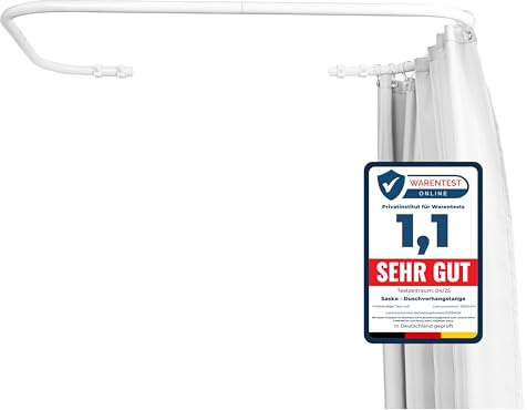 Sasko Duschvorhangstange Duschstange Ecke U-Form Duschvorhang Weiß hergestellt w Polsce - Aluminium Stabile für Vorhang für Badewanne & Dusche 70x160x70 cm Ohne Deckenhalterung