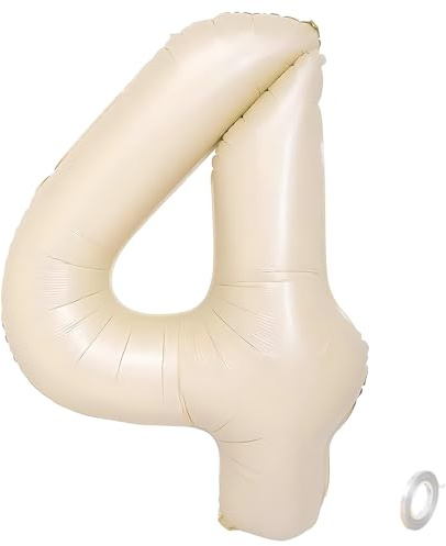 Balorise 40 Zoll Aluminium Luftballon Beige Zahl 4, Helium Unterstützt, Ballon Nummer 0-9, 10-100 (101cm), große Folienballons Dekoration für Geburtstagsfeier, Hochzeit, Jubiläum