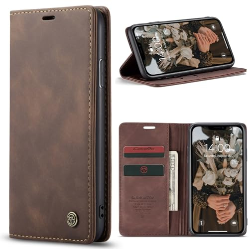 Phernykas Handyhülle für iPhone 11 Hülle Leder,Magnetische Klapphülle mit kartenfach und Standfunktion Smartphone Schutzhülle Lederhülle iPhone 11 Flip Book Case (Kaffee)