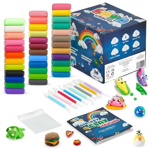 Loya Crafts Air Dry Clay - 36 Colors Modelling Clay for Kids Ultra Light Magic Clay, Soft Modeling Clay with 8 Tools & Booklet, Non-Toxic DIY Clay & Dough, Gift for Children - Budget Pack of 2