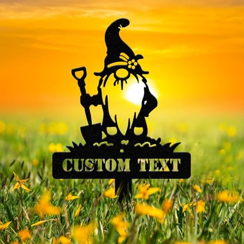 Personalized Gnome Plant Marker Set, Metal Garden Decor for Yard, Outdoor Gnome Sign, Gift for Gardeners