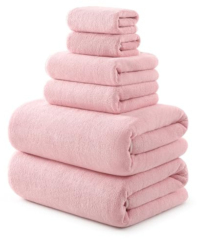 REDKISS 6 Piece Towel Set - Oversized Bath Sheets (70 x35 in), 670GSM Ultra Soft & Highly Absorbent, Quick Dry Pink Bath Towel Sets for Bathroom, Spa, Hotel, Gym