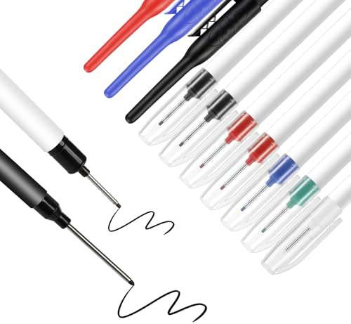 Confezione da 10 pennarelli per fori profondi, pennarelli per legno estesi da 20 mm e 45 mm, marcatore per fori profondi, 5 colori, adatti per la marcatura di legno e pareti