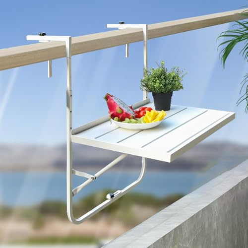 Stoolzfaid BalkonhäNgetisch,HäNgender Balkontisch,Klapptisch BalkongeläNder Eisen,BalkonhäNgetisch HöHenverstellbar,BalkonhäNgetisch Klappbar Wetterfest,Platz Sparen,FüR Terrasse,Garten,Balkon