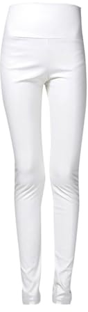 Pantalon extensible en similicuir taille haute pour femme – Legging d'aspect cuir pour femme – Legging d'hiver en similicuir PU uni extensible taille haute, blanc, L