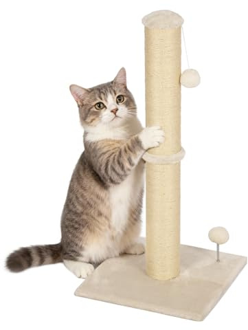FDW 33 Inch Cat Scratching Post Cat Scratcher Natural Sisal Rope Scratch Post Trees with Hanging Ball for Indoor Cats and Adults,Beige