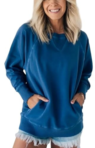 Dam ribbad accent ficktröja, kvinnors höst fladdermusärm ribbad pullover kvinnor överdimensionerade tröjor, Mörkblått, XL