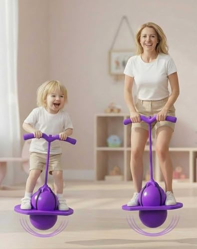 Jumper Ball for Kids & Adults - Balance Jumping Ball with Handle, Safe and Fun Bouncing Ball Stick, High Jump Toy Bounce Jump Trick Board, Moon Bounce Magic! Kids Can't Get Enough (Purple)