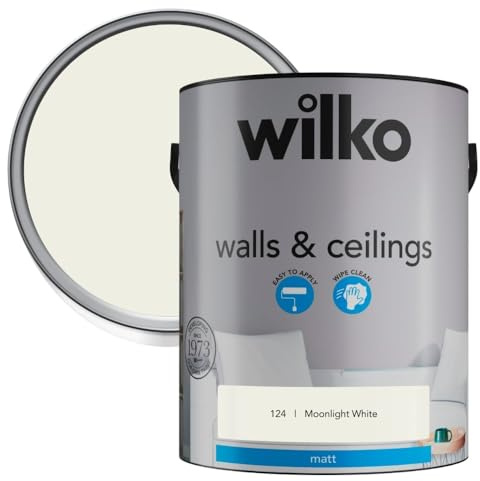 wilko Matt Paint 5L, Emulsion Paint, Wall & Ceiling Paint, Moonlight White, Matt Finish, Premium Quality, Easy Application, Single Unit, Interior Use