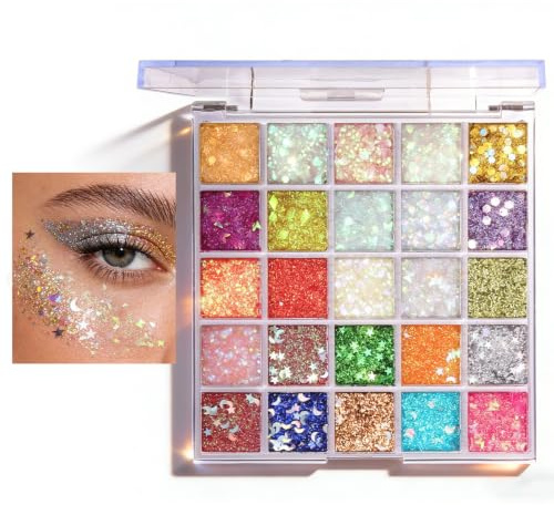 Prreal Palette De Gel À Paillettes Corps 25 Couleurs, Gel À Paillettes | Holographique Sirène,Scintillements pour le Visage, les Cheveux et le Corps, Sequins Épais, Accessoires pour Filles