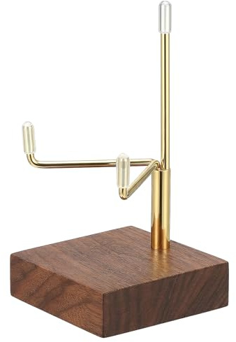 Tyqour Piccolo espositore in legno di noce regolabile con bracci in metallo, cavalletto piccolo con base in legno per esporre immagini artistiche e foto in cristallo, 5,1 x 5,1 x 8,1 cm