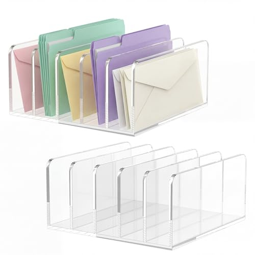 Fevorticity 2er-Set Briefhalter Acryl Transparent mit 5 Fächern | Briefständer und Dokumentenhalter, für Schreibtisch Aufbewahrung von Post 12,8 x 12,7 x 5,5 cm