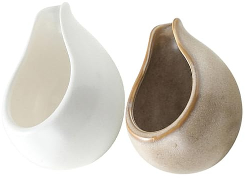 GANAZONO Jarra de Cerámica para Leche y Salsa, 2 Piezas Vertedor Redondo, Dispensador para Café y Aderezos, Color Blanco Mate, Adecuado para Hogar, Cafetería y Restaurante