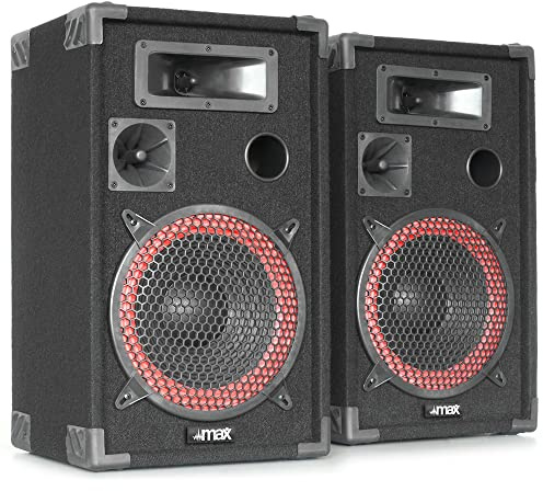 MAX XEN 3508 8 Passive DJ Speakers Pair 500W, Professional Disco Loudspeakers with Red Cone Woofer, Piezo Tweeter & Carpeted Cabinet for PA, Karaoke & Parties
