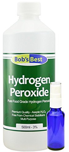 Peroxyde d'hydrogène 3 % de qualité alimentaire – 500 ml – Flacon pulvérisateur en verre bleu de 30 ml inclus