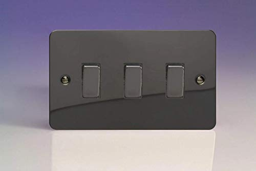 Varilight 3-Gang 10A 1- or 2-Way Rocker Light Switch (Twin Plate) Iridium XFI93D