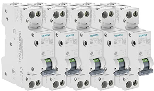 Lot de 5 Disjoncteurs électriques phase + neutre 20A