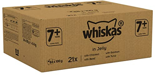 Whiskas 7 + Katzenfutter, Hochwertiges Nassfutter für gesundes Fell, Feuchtfutter in verschiedenen Geschmacksrichtungen