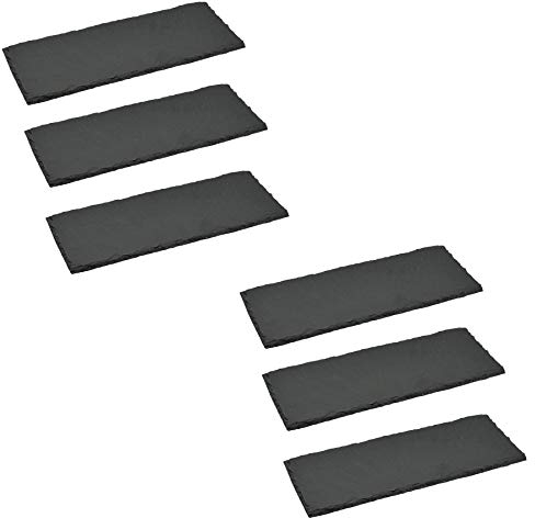 Argon Tableware Rectangle Slate Dinner Plate - 29 x 12cm - Pack of 6 - Natural Slate Rustic Raw Cut Serving Dish Cheese Board Savoury Mat with Soft Padded Feet