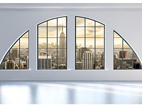 Runa Art Papel tapiz fotográfico Ventana Nueva York 352 x 250 cm Lana Fondo De Pantalla XXL Moderna Decoración De Pared Sala Cuarto Oficina Salón blanco Beige 9171011a
