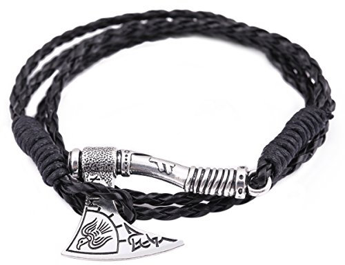 Norse Viking Runes Axe Bracelets Perun Irish Knot Raven Animal Hatchet Amulet Talisman Jewelry (Antique sliver style 3)