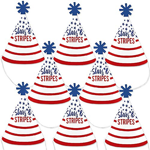 Big Dot of Happiness Stars and Stripes - Mini Cone Memorial Day, 4th of July and Labor Day USA Patriotic Party Hats - Small Little Party Hats - Set of 8