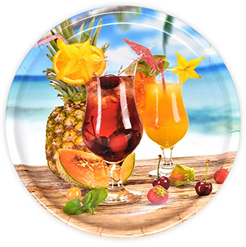Lashuma Melamin Tablett rund 40 cm Ø, buntes Tablett aus Italien Motiv: Cocktails