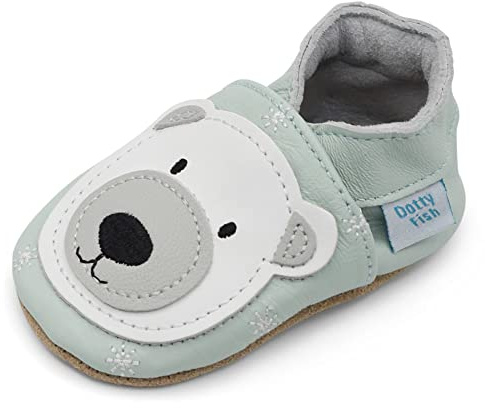 Dotty Fish Barefoot Soft Sole Leather Baby Shoes - Polar Bear 6-12 Months