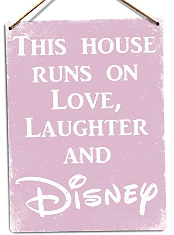 This House Runs on Disney - Pink – Small Twine | Printed Metal Wall Sign Plaque