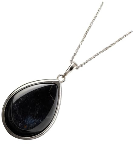 Züssi Obsidian Halskette Damen aus reinem 925 Sterling Silber - Echter Obsidian Edelstein Schmuck - Frauen Halskette in Tropfenform
