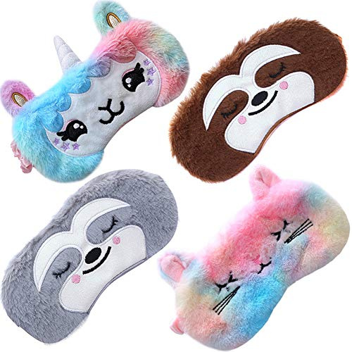 4-pack enhörning sovmask för flickor mjuk plysch ögonbindel söt enhörning horn alpacka katt sengångare sömn masker ögonskydd ögon ...