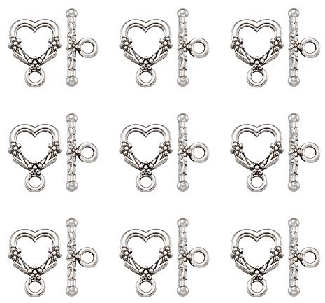 Craftdady 20 Sets Heart Toggle Clasps Tibetan Silver Toggles Jewellery Clasp Necklace Catch for Craft Bracelet Jewelry Making
