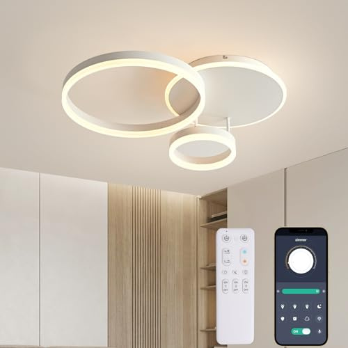 KAUCQI LED Deckenleuchte Dimmbar, 65 * 50 * 8cm 54W, LED Deckenlampe mit Fernbedienung 3000K-6000K, Moderne Deckenleuchten für Wohnzimmer, Schlafzimmer, Flur, Ringe