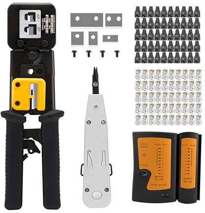 MAYLINE Crimper RJ45 CAT5/CAT6 Network Crimp Cutter Tool, Ethernet Cable Tester Stripper Crimper for Pass-Through Crimping Network UTP/STP Wire Stripper Punch Down Tool(Black)