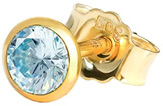 NKlaus Ohrstecker aus 585er Gelbgold 14 Karat mit echtem Blautopas 1 Stück | Naturstein: Steinfarbe kann vom Foto abweichen; ohne Geschenkverpackung