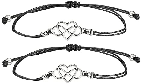 Ensemble de 2 bracelets d'amitié infini infini pour femmes filles, cadeau de bracelet de dames en corde fine en filigrane réglable pour mère fille meilleur ami noël anniversaire de la fête des mères