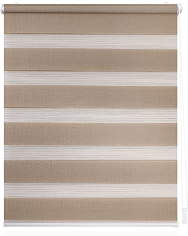 Lichtblick Doppelrollo Klemmfix ohne Bohren, Streifen, Blickdicht, Klemmträger-Montage, Sichtschutz, Wandmongtage, Deckenmontage, für Fenster und Türen Taupe,60 cm x 150 cm (B X L)