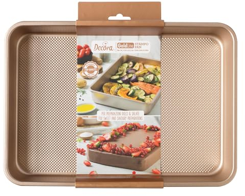 Decora, 0070103 Stampo Gold Line, Rettangolare 34,7 x 24,5 x 5,5 cm, Ideale per preparazioni dolci o salate, In Robusto Metallo Antiaderente