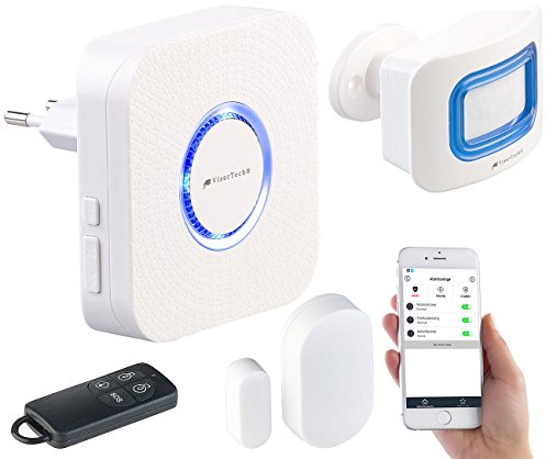 VisorTech drahtlose Alarmanlage: 4-teilige WLAN-Alarmanlage, Alexa-kompatibel (Versandrückläufer) (für Sicherheitsalarm, WLAN mit Türsensor, Kabel)