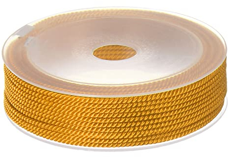sourcing map Twisted Nylon Twine Thread Beading Cord 2mm 13M/43 Feet Extra-Strong Braided Nylon String for Crafting Bracelets Jewelry Making, Golden