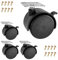 Möbelrollen Set, 4 Stück, in Schwarz, Ø 40 mm Rolle, 53 mm Gesamthöhe, 38 x 38 mm Anschraubplatte mit 360° Rotation, Lenkrollen zum Anschrauben, 25 kg Tragkraft je Doppelrolle, Laufrolle mit Bremse